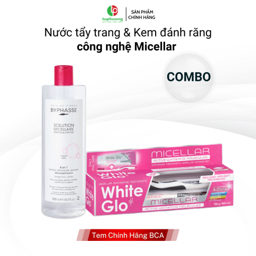 combo nước tẩy trang ByPhasse và kem đánh răng white Glo