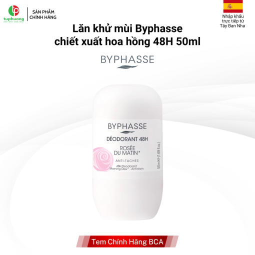 lăn khử mùi byphasse chiết xuất hoa hồng 48h 50ml